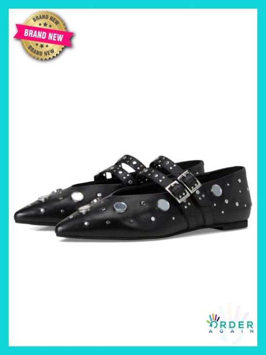 Shoes - Mirror Embellished Pointed Toe Ballet Flats w/ Buckle Strap